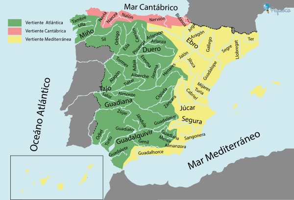 Podemos observar los diferentes ríos que tenemos en la península ibérica